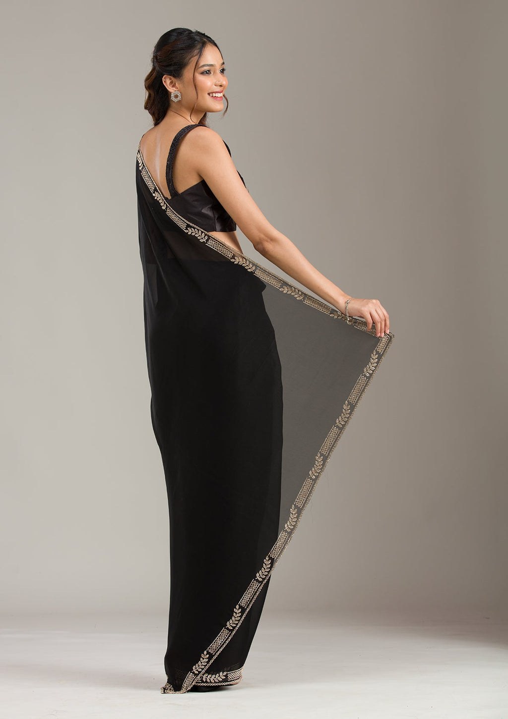 Black Stonework (Gold) Georgette Saree