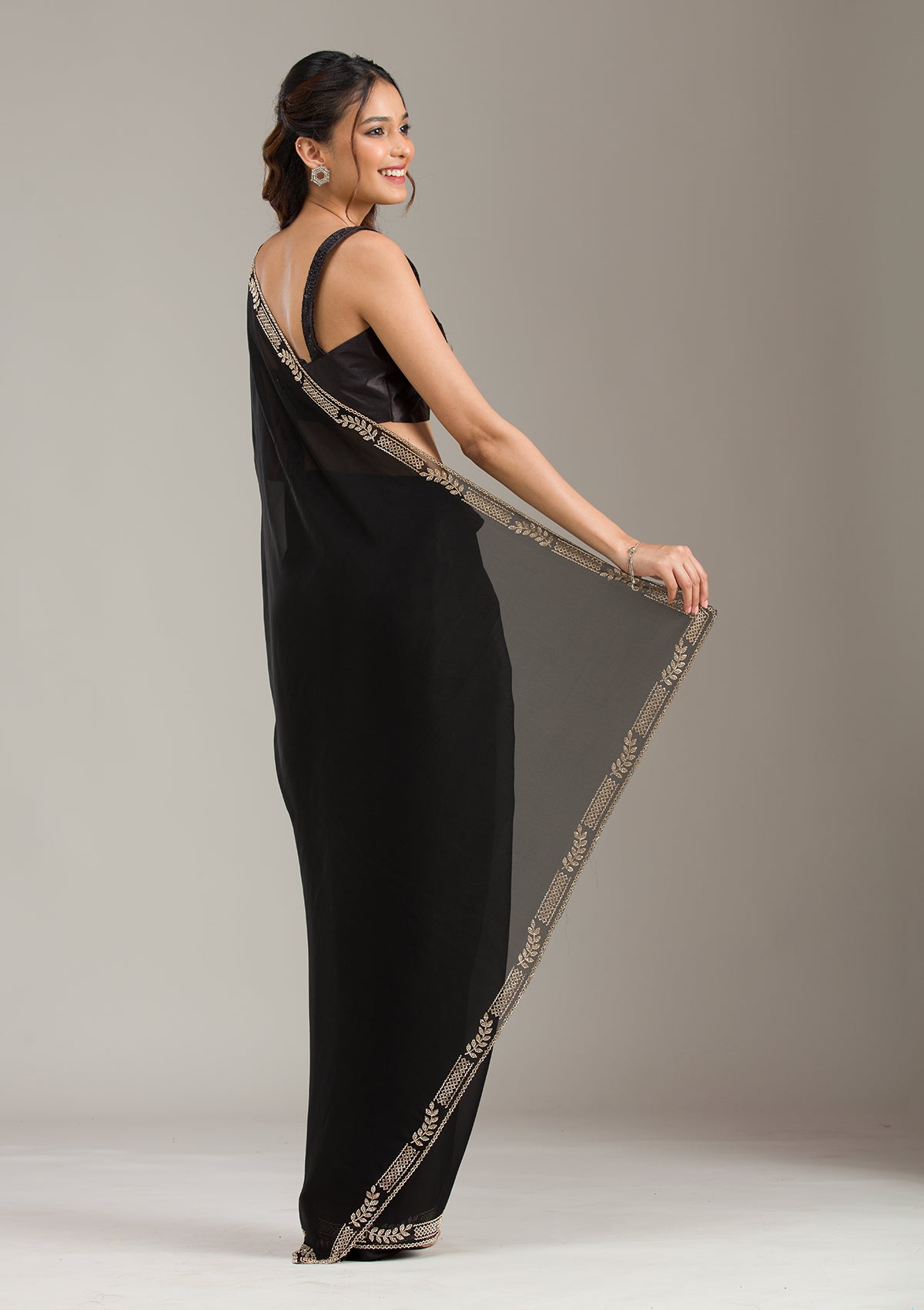 Black Stonework (Gold) Georgette Saree
