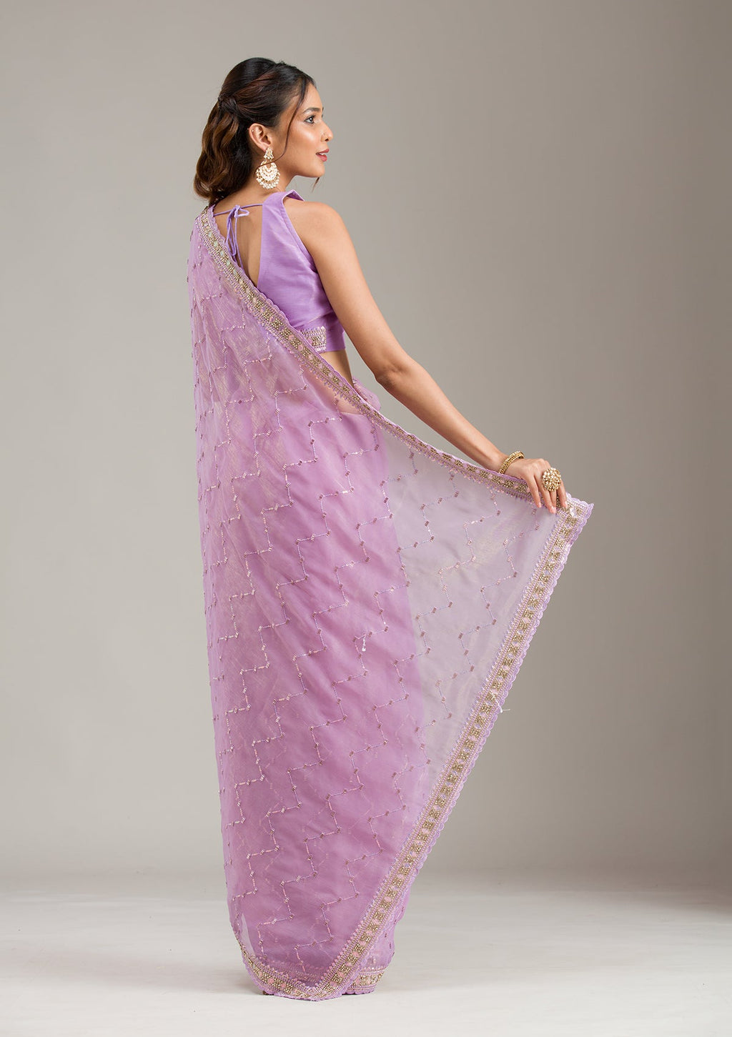 Lavender Stonework (Gold) Tissue Saree