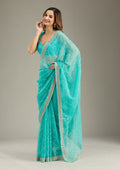 Sea Green Stonework (Gold) Tissue Saree