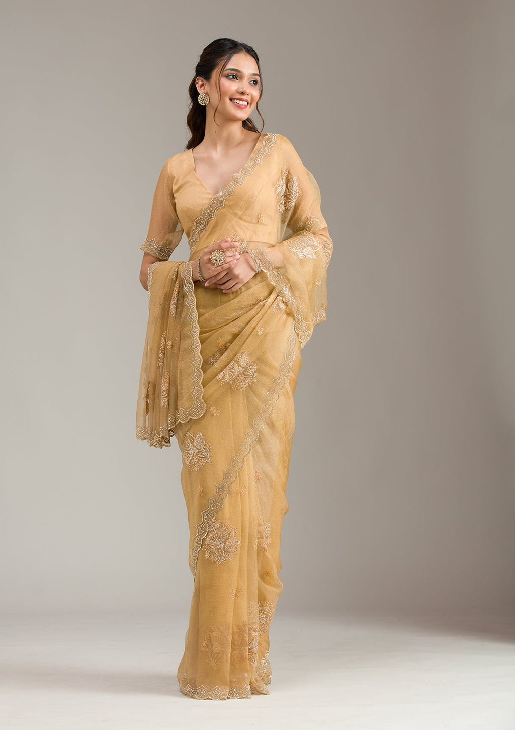 Mustard Stonework (Gold) Tissue Saree