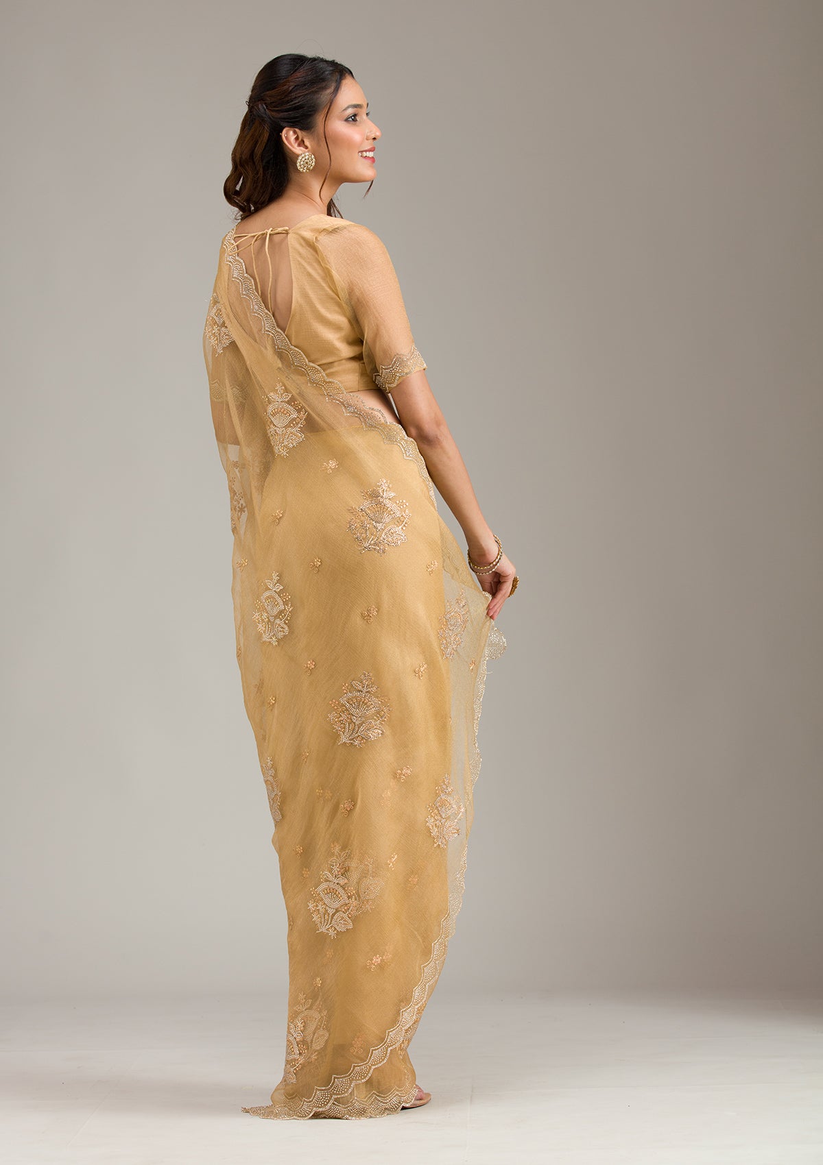Mustard Stonework (Gold) Tissue Saree
