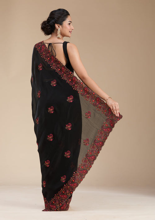 Black Kashmiri Chiffon Saree