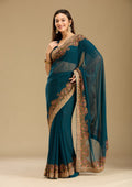 Peacock Blue Kashmiri Georgette Saree