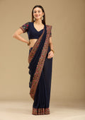 Navy Blue Kashmiri Georgette Saree