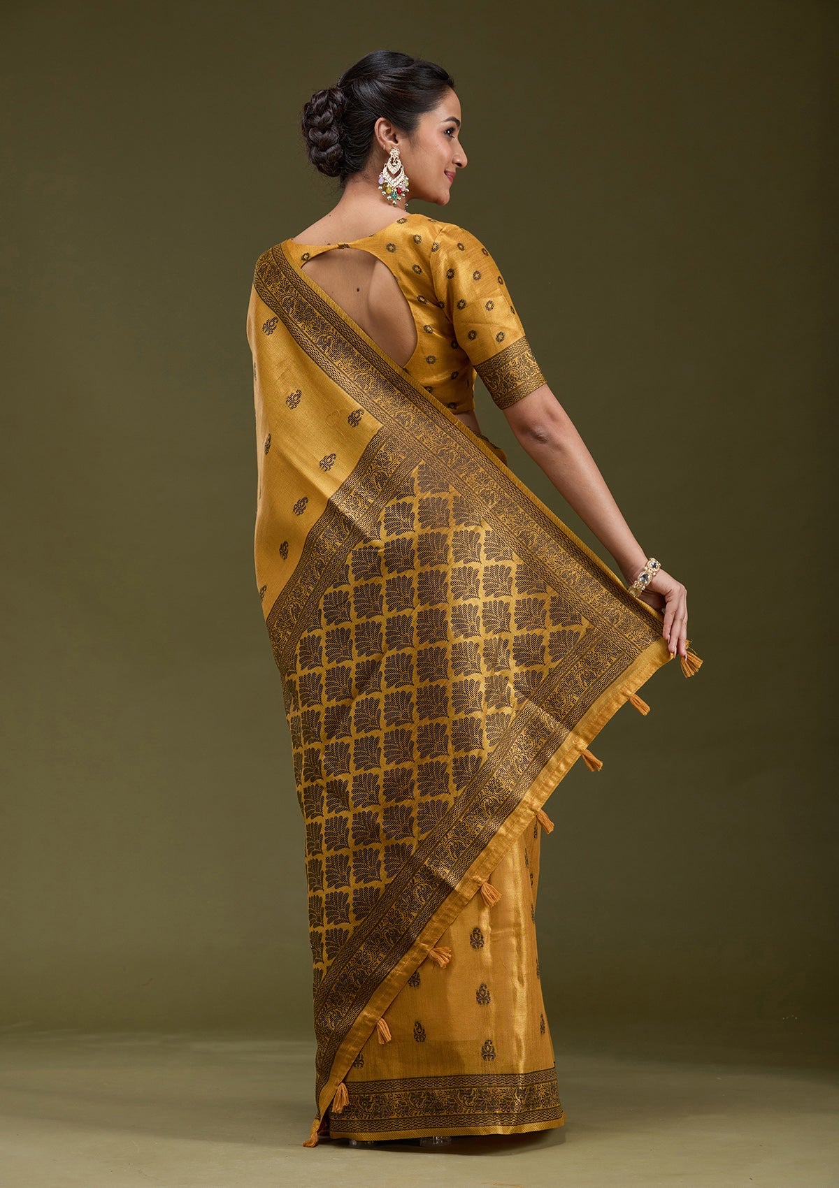 Mustard Printed Art Silk Saree
