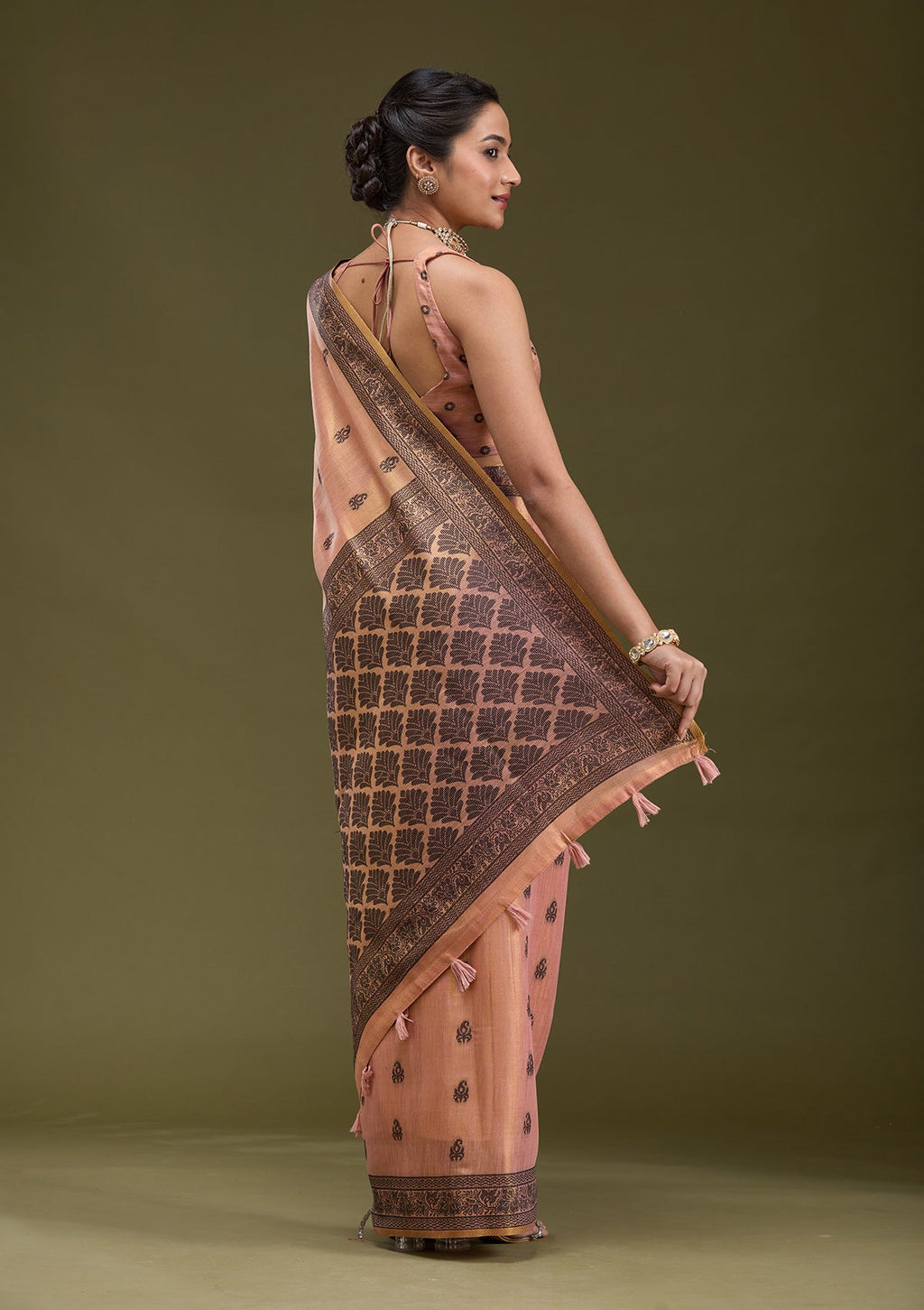 Peach Printed Art Silk Saree