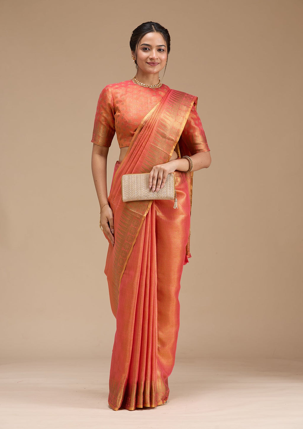 Rust Zariwork (Gold) Silk Saree