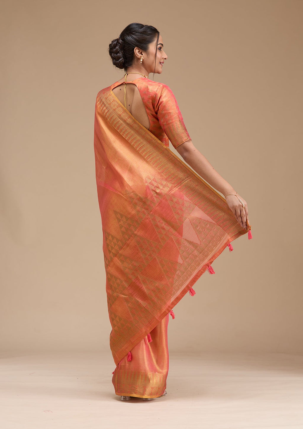 Rust Zariwork (Gold) Silk Saree