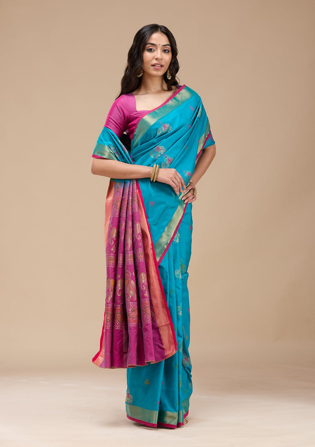 Turquoise Blue Zariwork (Gold) Silk Saree