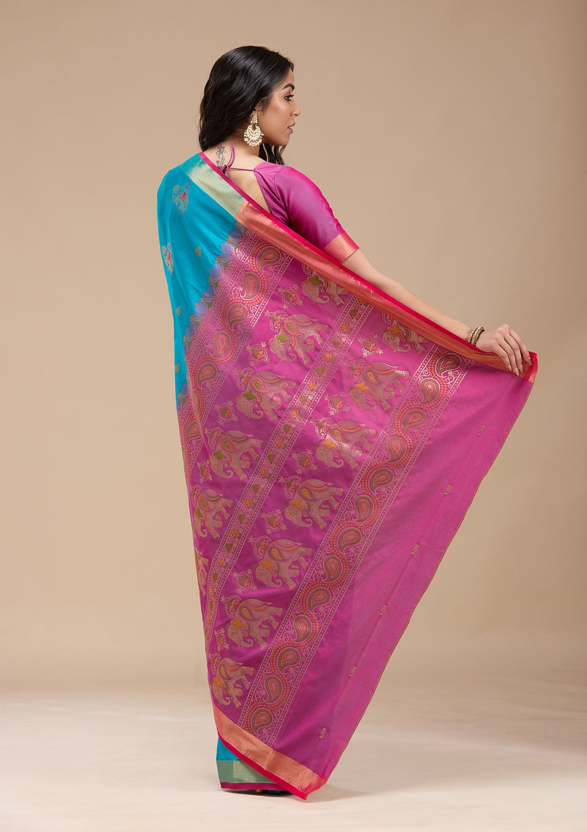 Turquoise Blue Zariwork (Gold) Silk Saree