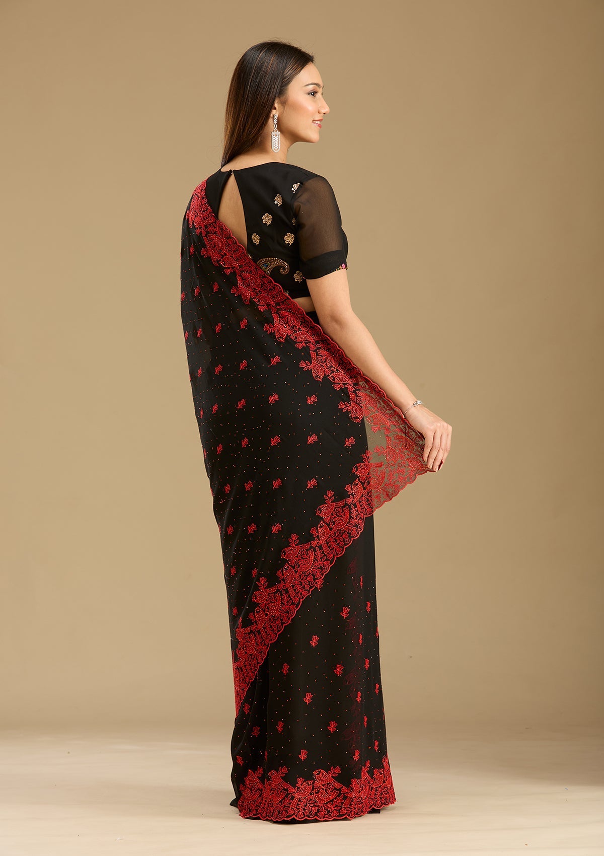 Black Threadwork Georgette Saree