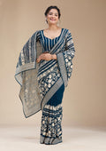 Peacock Blue Threadwork Georgette Saree