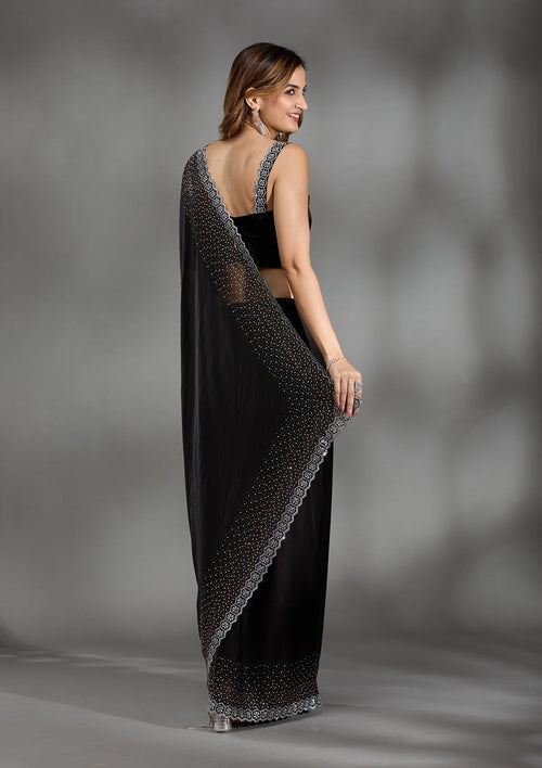 Black Stonework (Gold) Satin Saree
