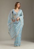 Blue Cutwork Tissue Saree