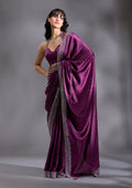 Purple Silver Stonework Satin Saree