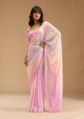 Baby Pink Silver Stonework Satin Saree