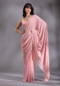 Peach Pearlwork Chiffon Saree