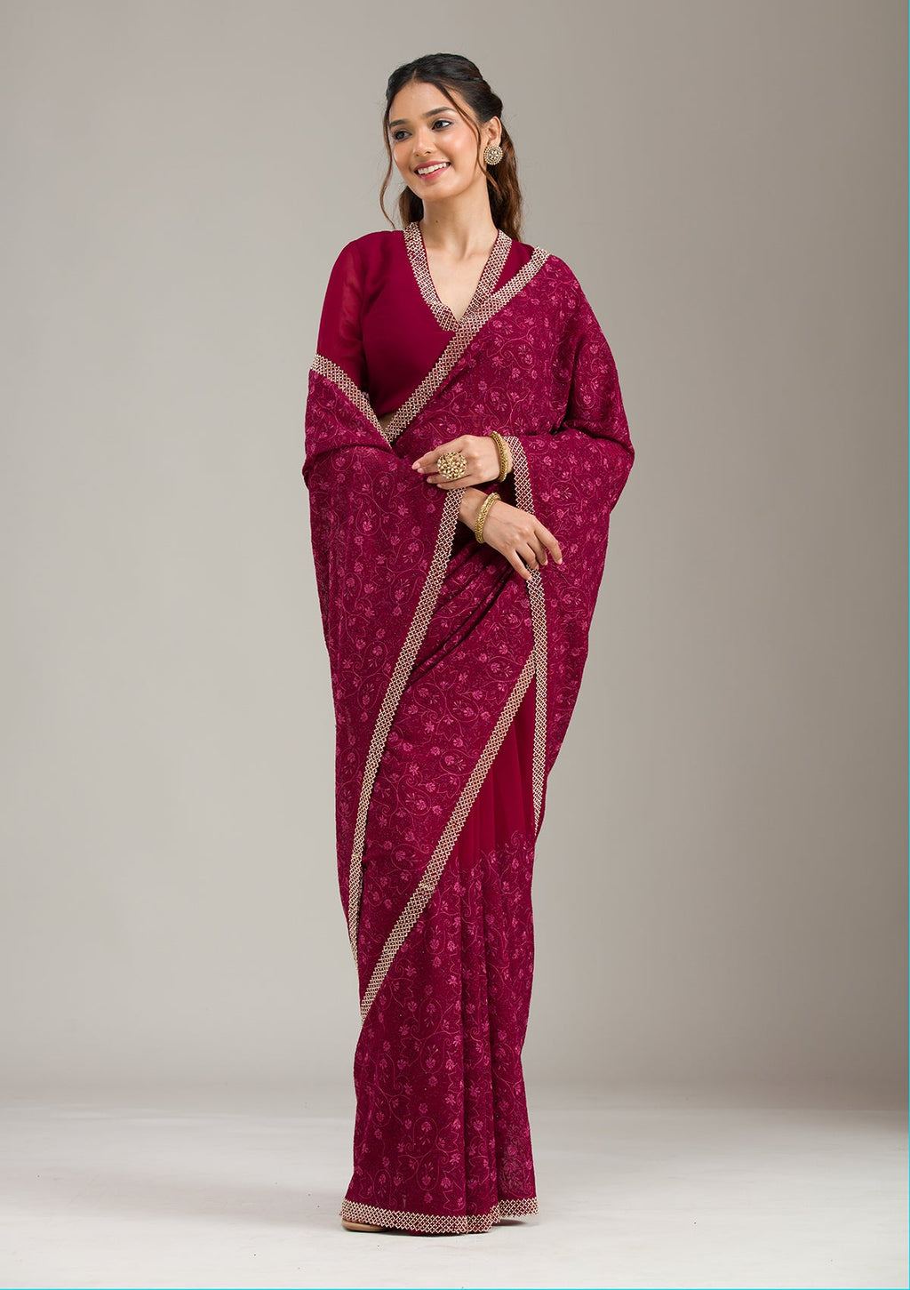 Wine Kashmiri Georgette Saree