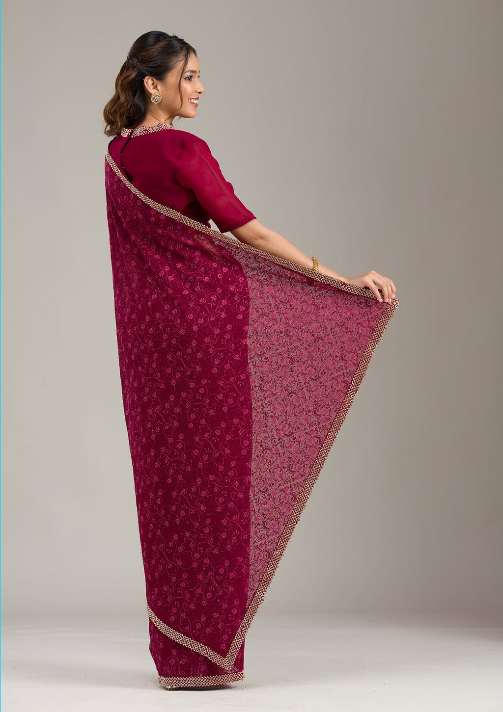 Wine Kashmiri Georgette Saree