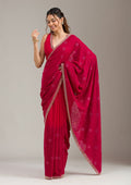 Rani Pink Threadwork Georgette Saree