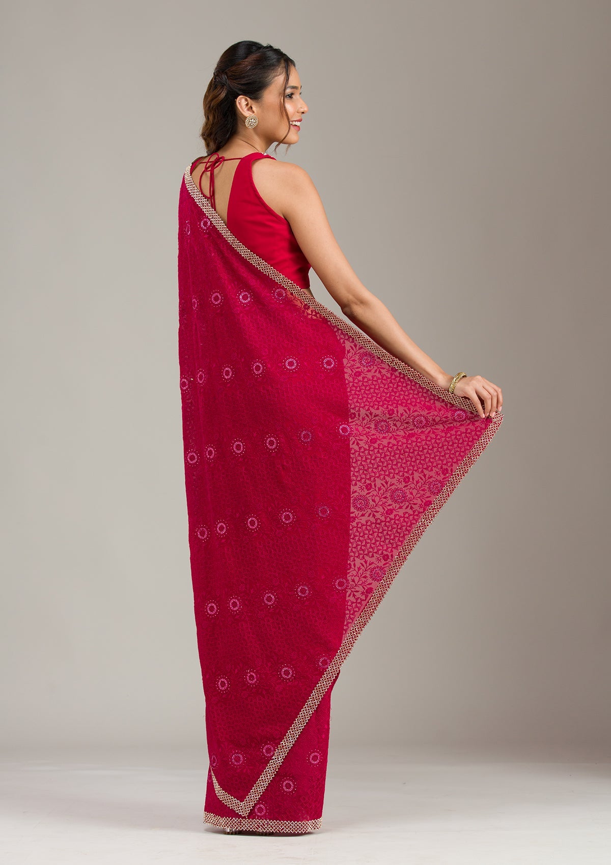 Rani Pink Threadwork Georgette Saree