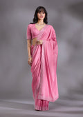 Pink Silver Stonework Satin Saree
