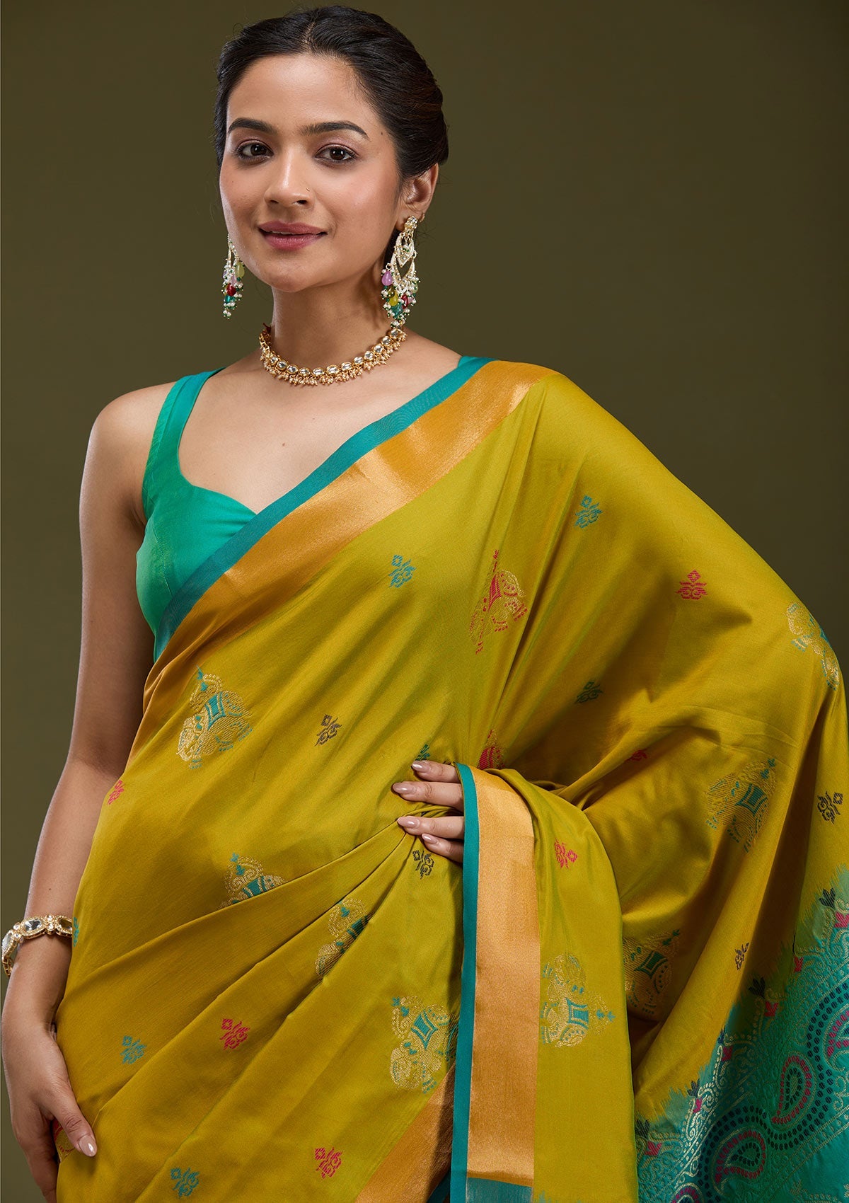Mehendi Printed Art Silk Saree
