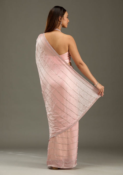Gajari Pink Zariwork (Gold) Tissue Saree