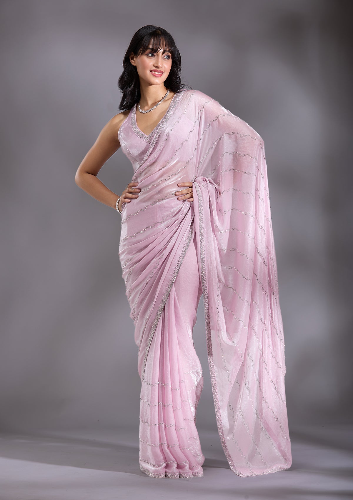 Onion Pink Zariwork (Gold) Tissue Saree