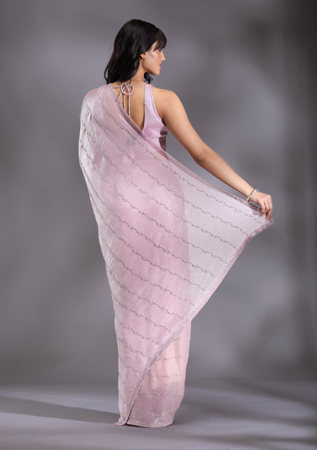 Onion Pink Zariwork (Gold) Tissue Saree