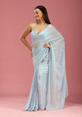 Sky Blue Zariwork (Gold) Tissue Saree