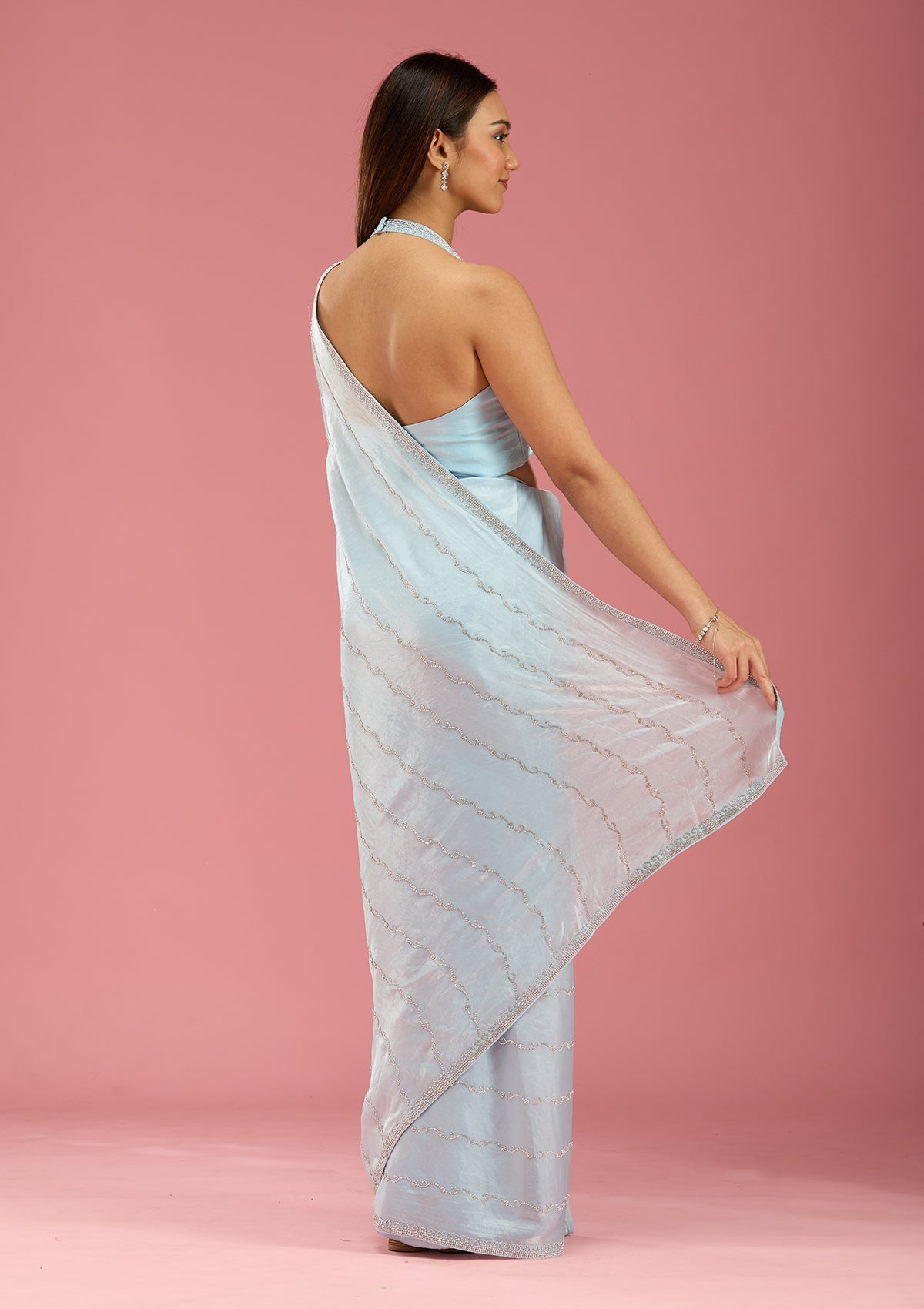 Sky Blue Zariwork (Gold) Tissue Saree