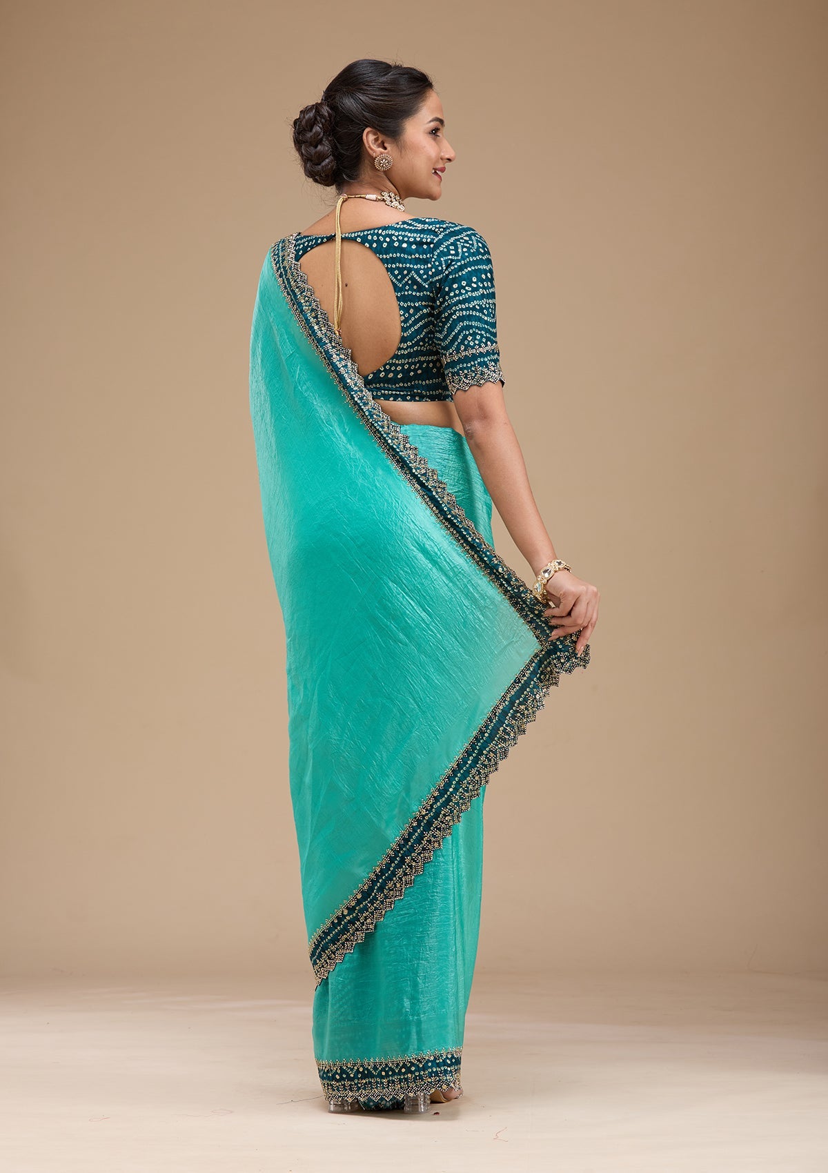 Sea Green Cutdana Tissue Saree