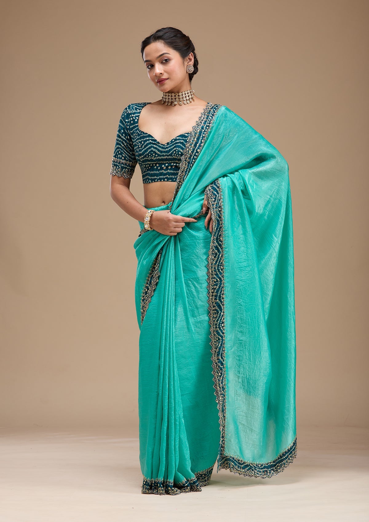 Sea Green Cutdana Tissue Saree
