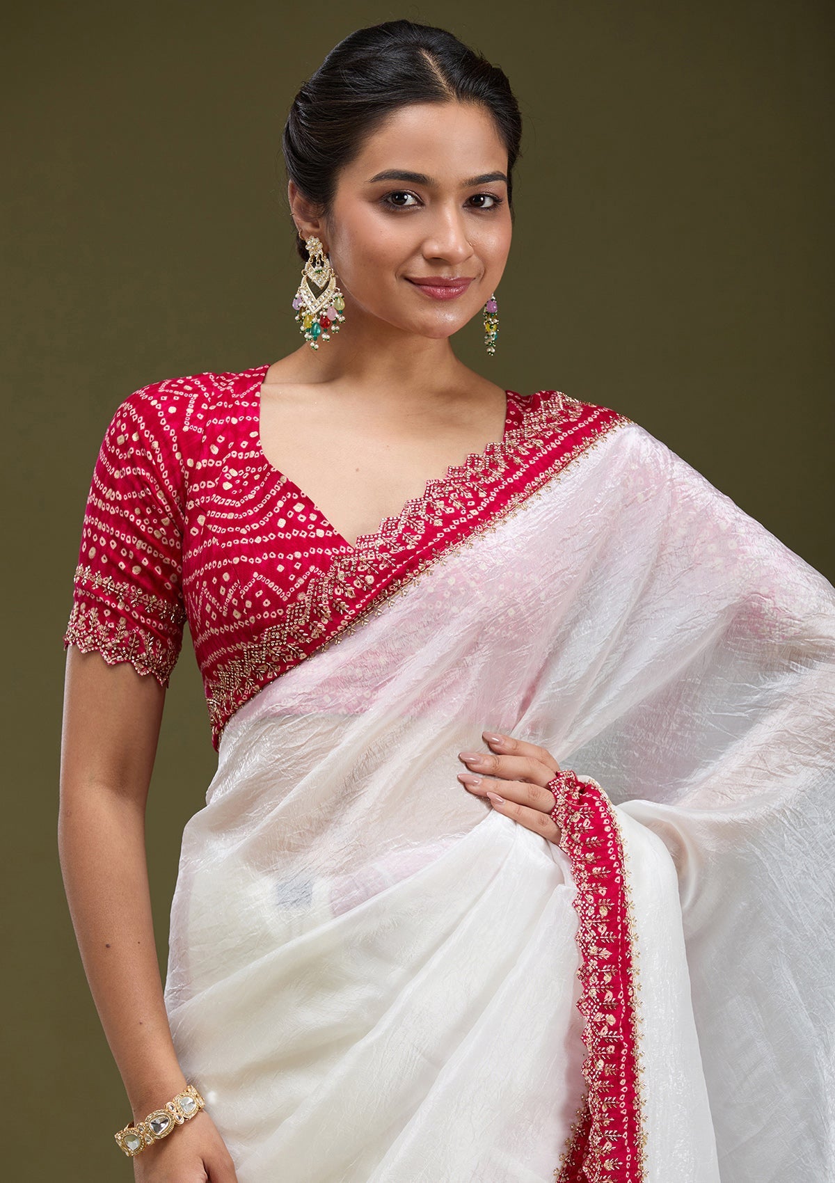 White Cutdana Tissue Saree