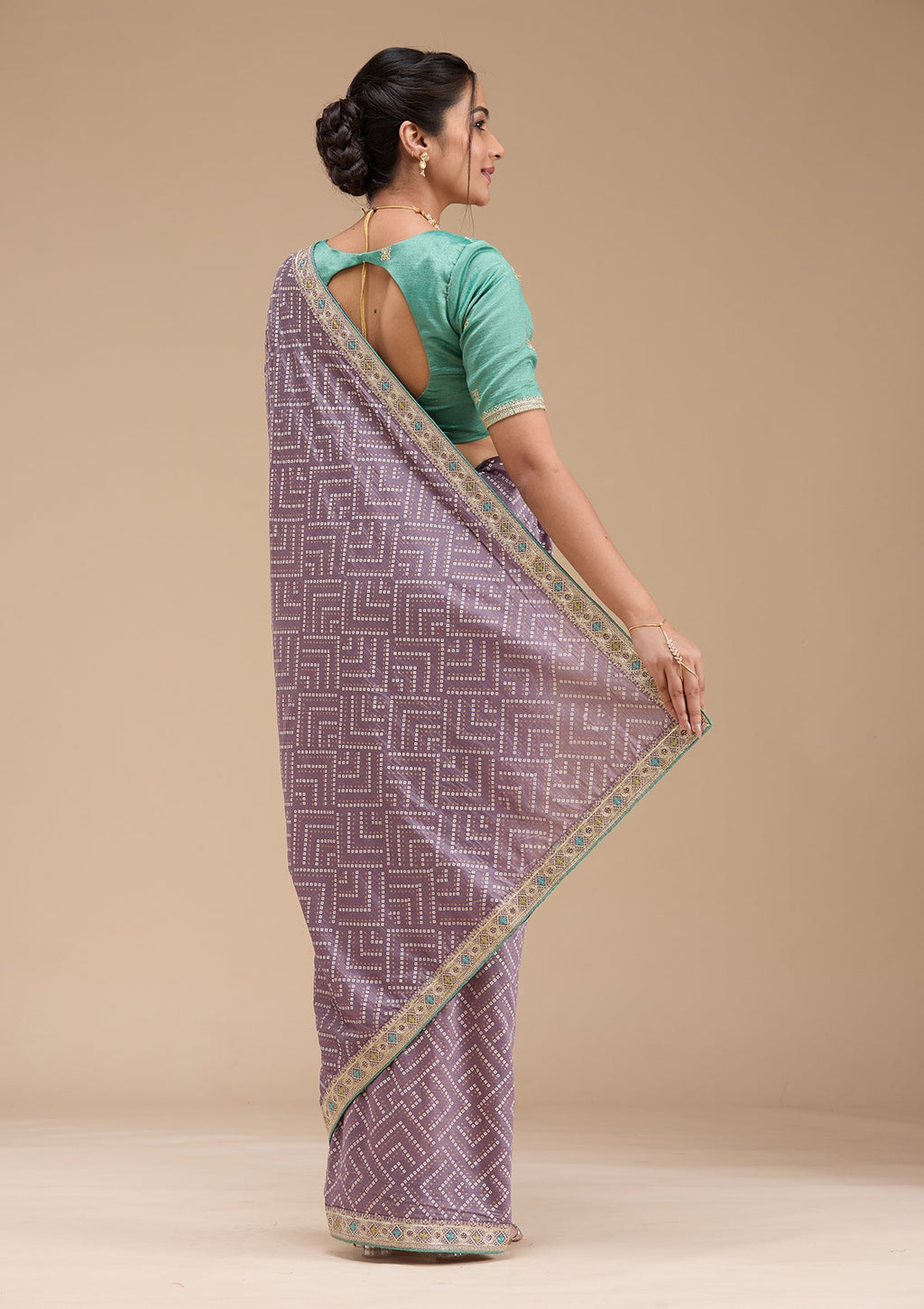 Lavender Printed Soft Raw Silk Saree