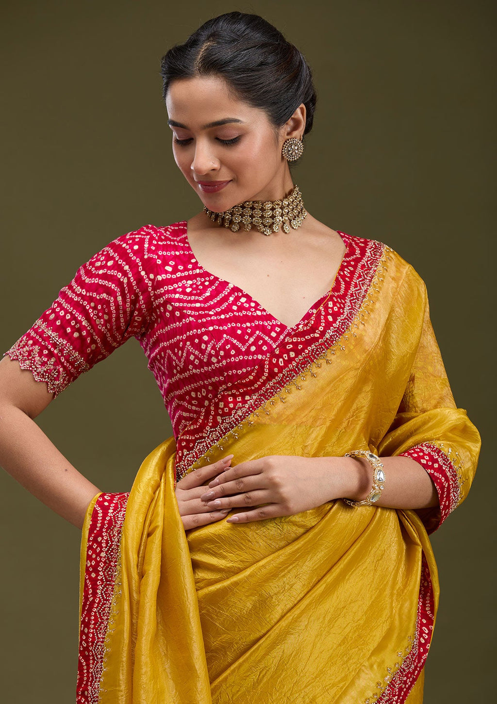 Mustard Cutdana Tissue Saree