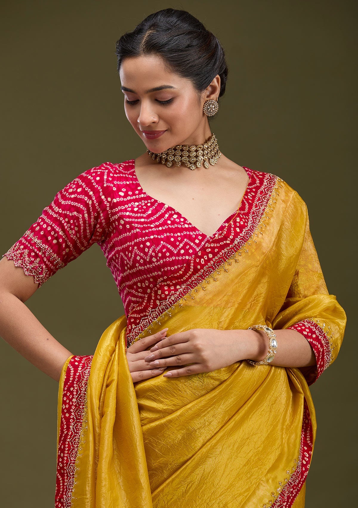 Mustard Cutdana Tissue Saree