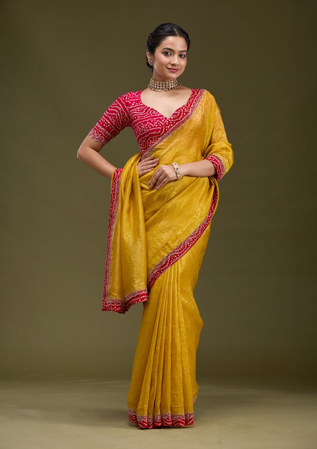 Mustard Cutdana Tissue Saree