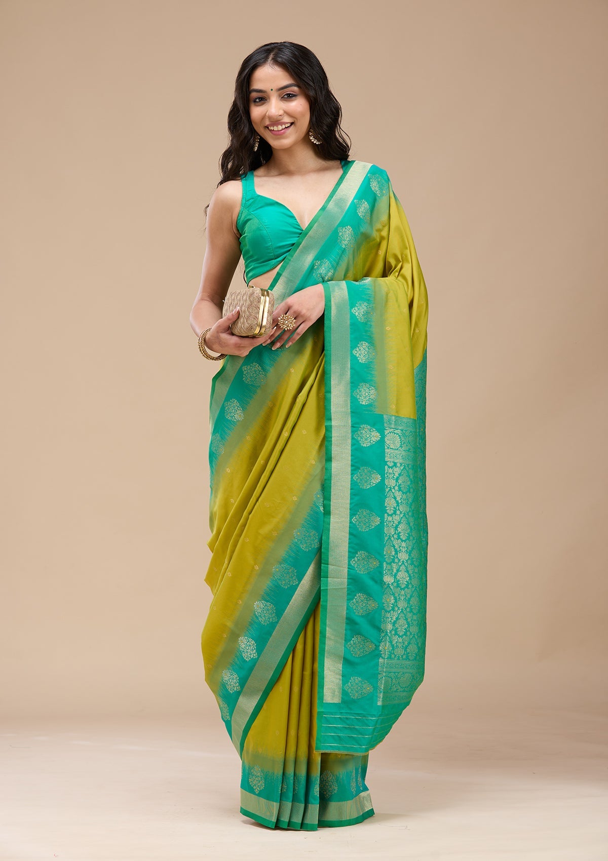 Parrot Green Zariwork (Gold) Silk Saree