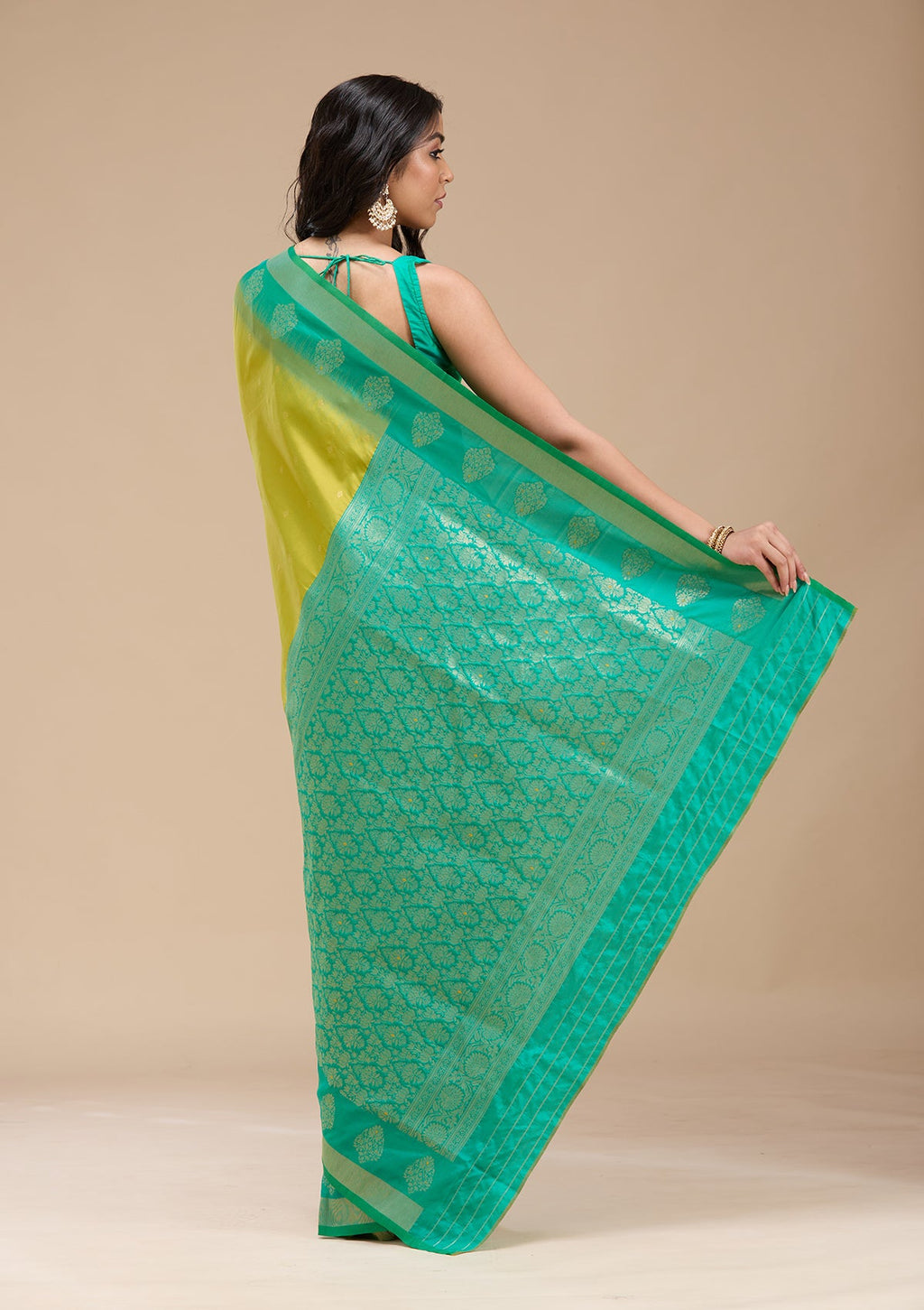 Parrot Green Zariwork (Gold) Silk Saree