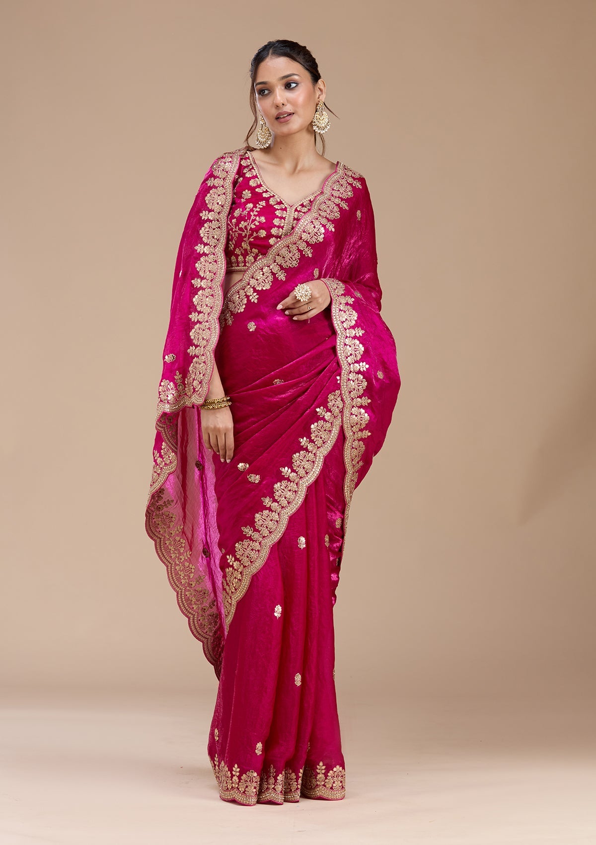 Rani Pink Gotapatti Tissue Saree