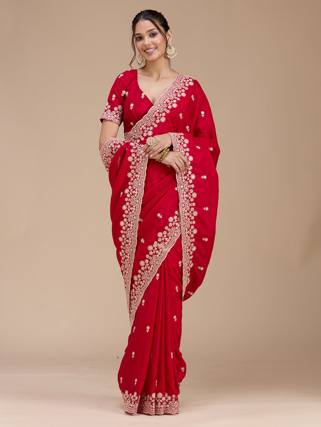 Red Cording Tissue Saree