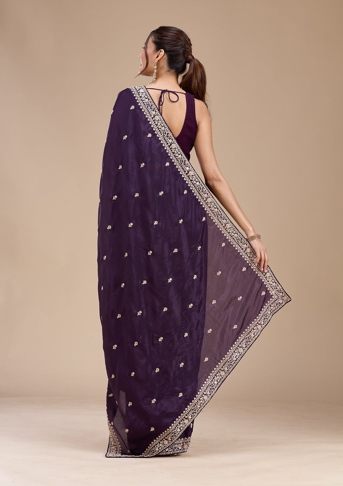 Purple Cording Satin Saree
