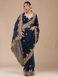 Peacock Blue Cording Georgette Saree