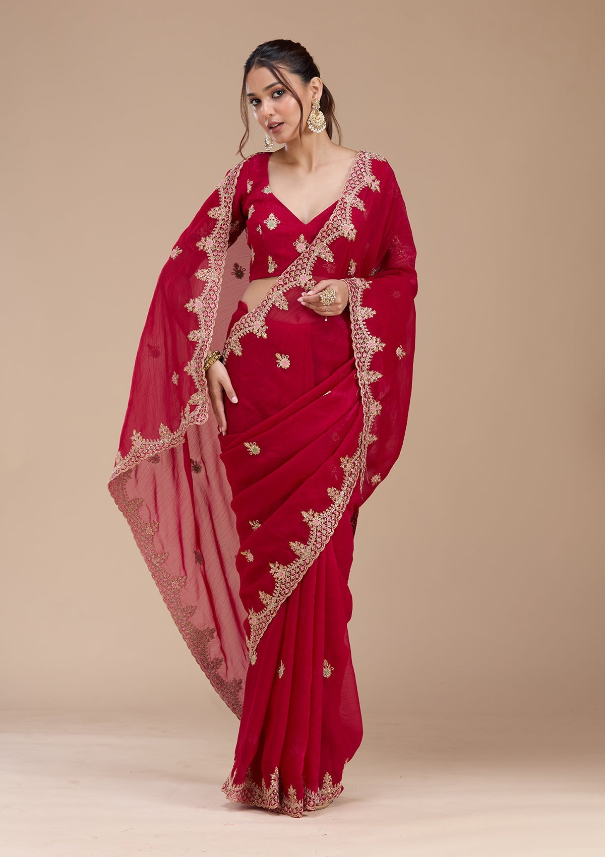 Rani Pink Cording Tissue Saree