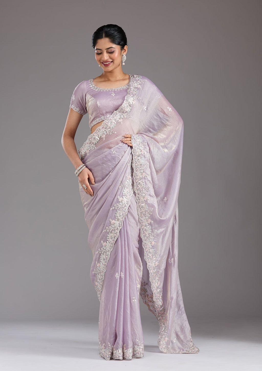 Lavender Gotapatti Satin Saree