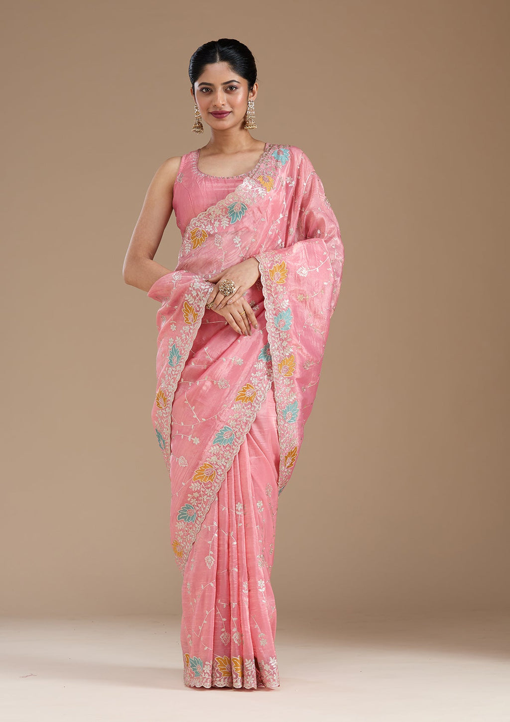 Onion Pink Gotapatti Organza Saree