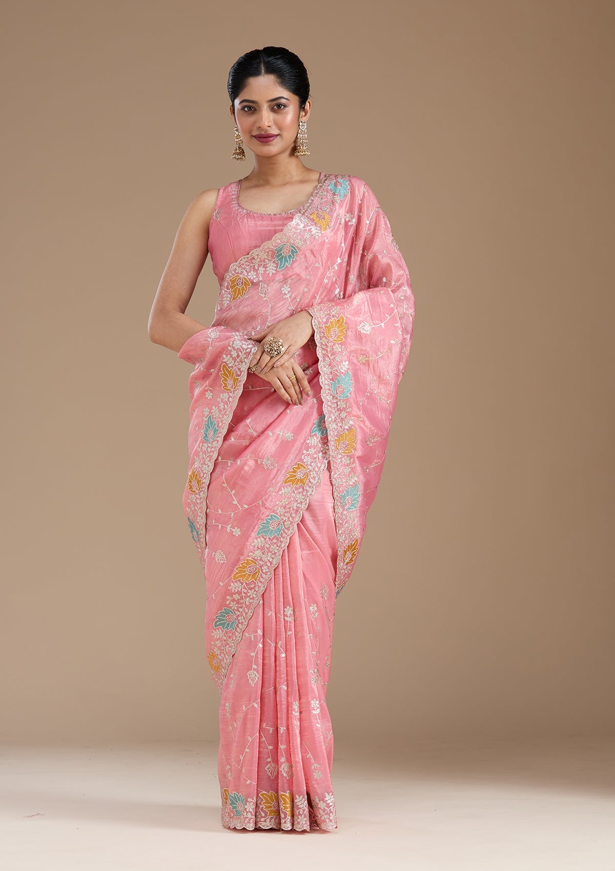 Onion Pink Gotapatti Organza Saree